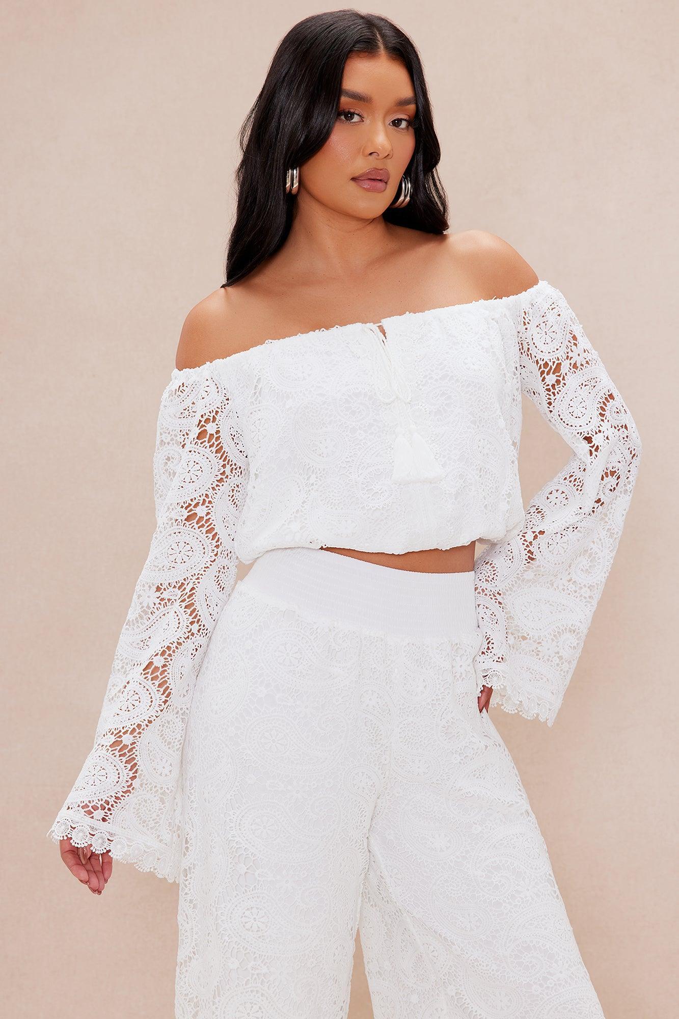 Marina Crochet Pant Set - White Product Image