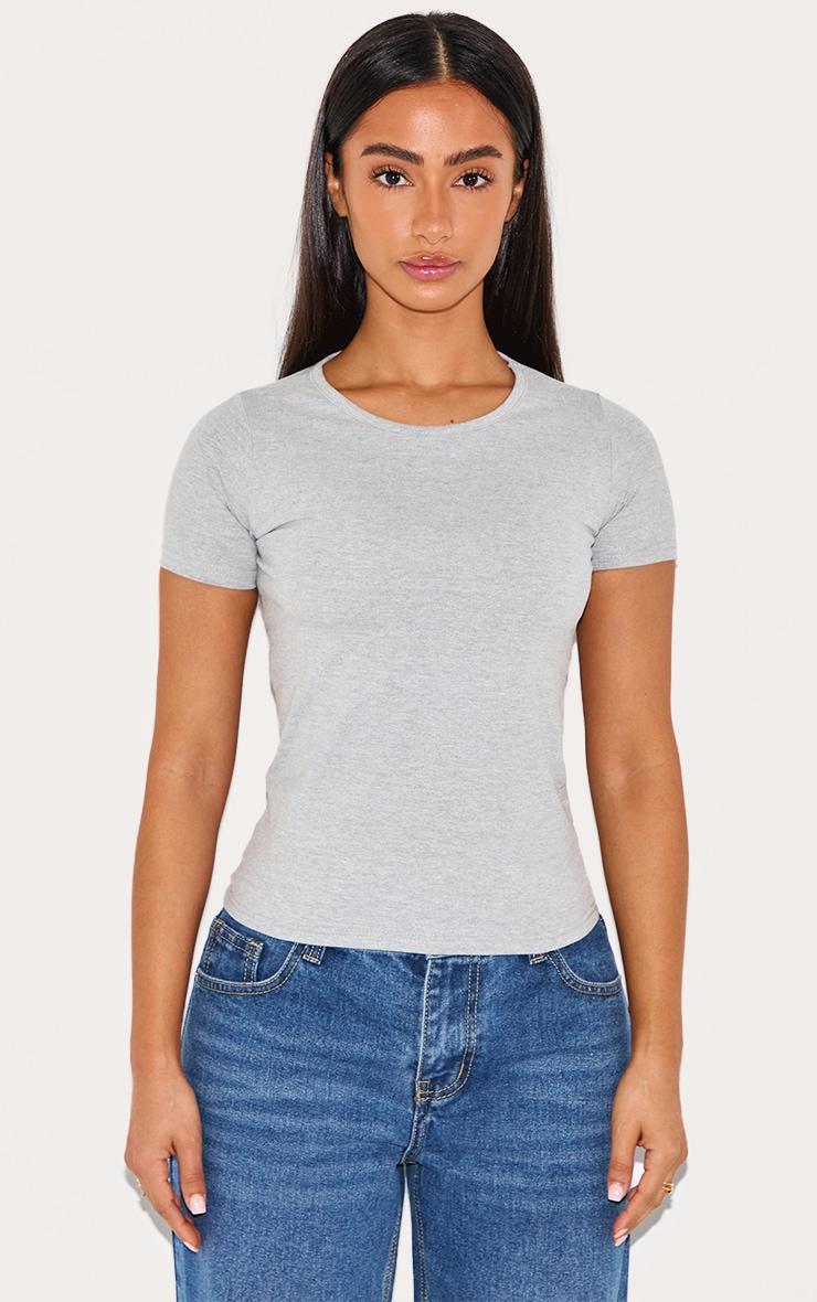Petite Grey Marl Premium Cotton Cap Sleeve T-shirt Product Image