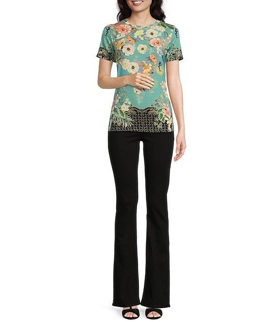 JOHNNY WAS Millay Floral Print Crew Neck Short Sleeve Bamboo Knit Jersey Tee Shirt Product Image
