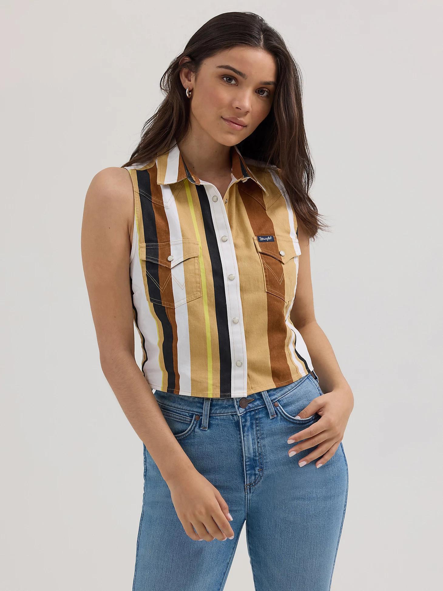 Women's Wrangler Brushpopper Stripe Slim Crop Snap Tank | Women's TOPS | Wrangler® Product Image