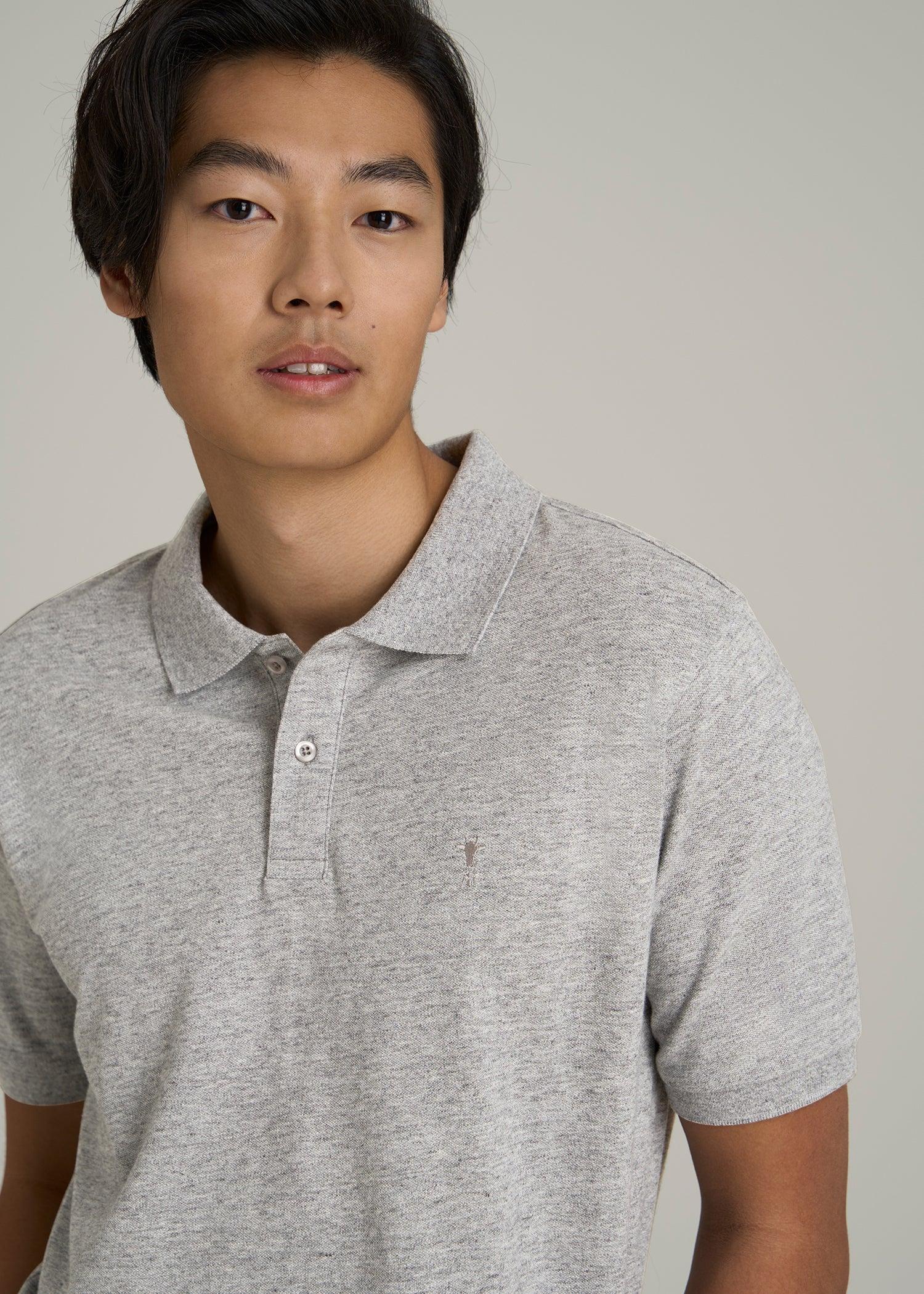 Men's Tall Classic Polo with Embroidered Logo in Heathered Grey Product Image