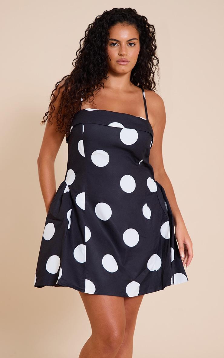 Plus Monochrome Polka Dot Strappy Structured Shift Dress Product Image