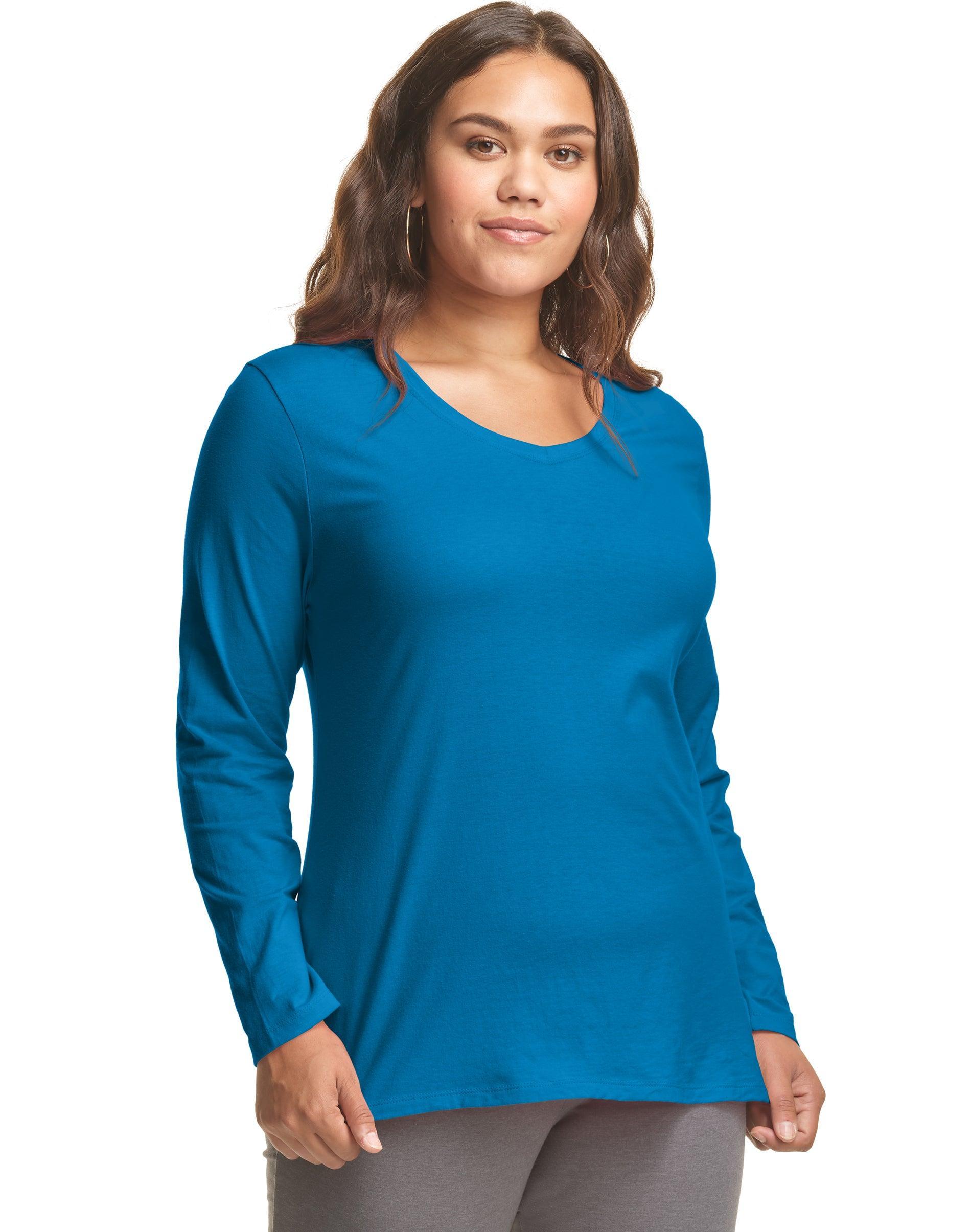 Hanes Womens Long Sleeve V-Neck Cotton T-Shirt (Plus Size) Allgood Gold 4X Product Image