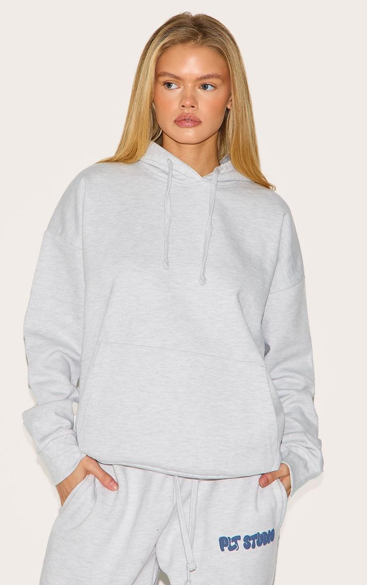 PRETTYLITTLETHING Ash Grey Premium Studio Print Oversized Hoodie Product Image