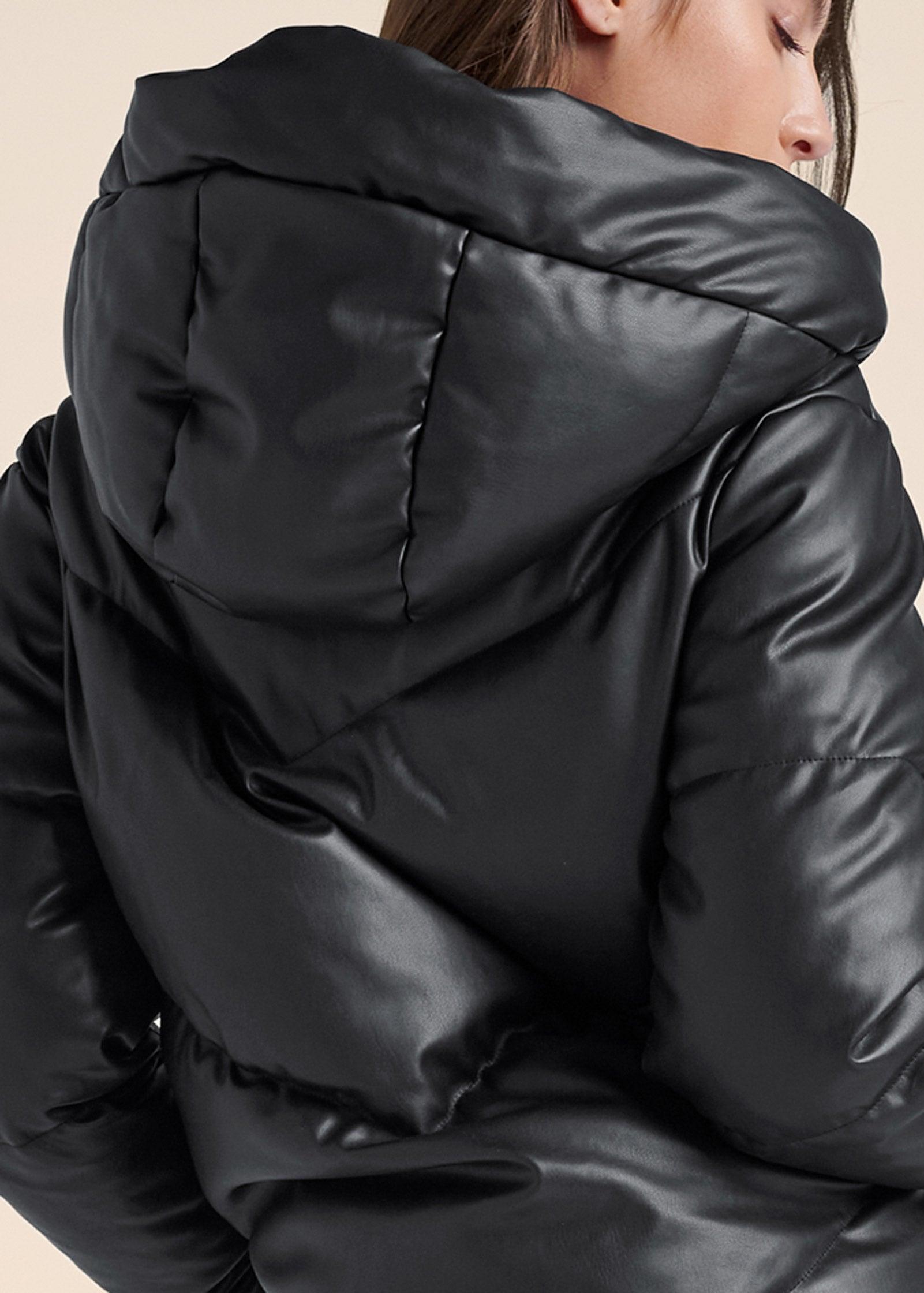 Faux Leather Puffer Jacket - Black Product Image