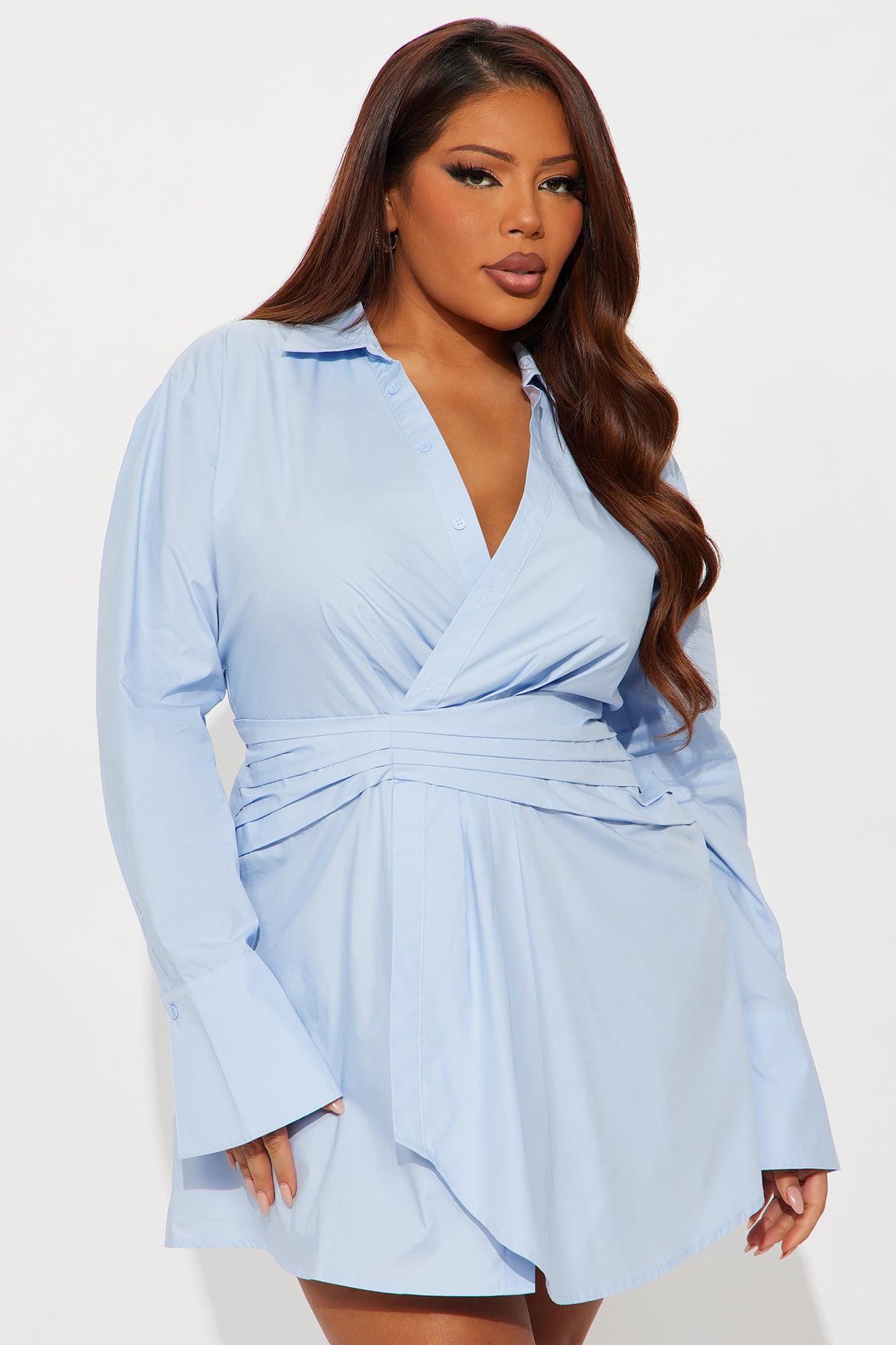 Ainsley Collar Shirt Mini Dress - Blue Product Image