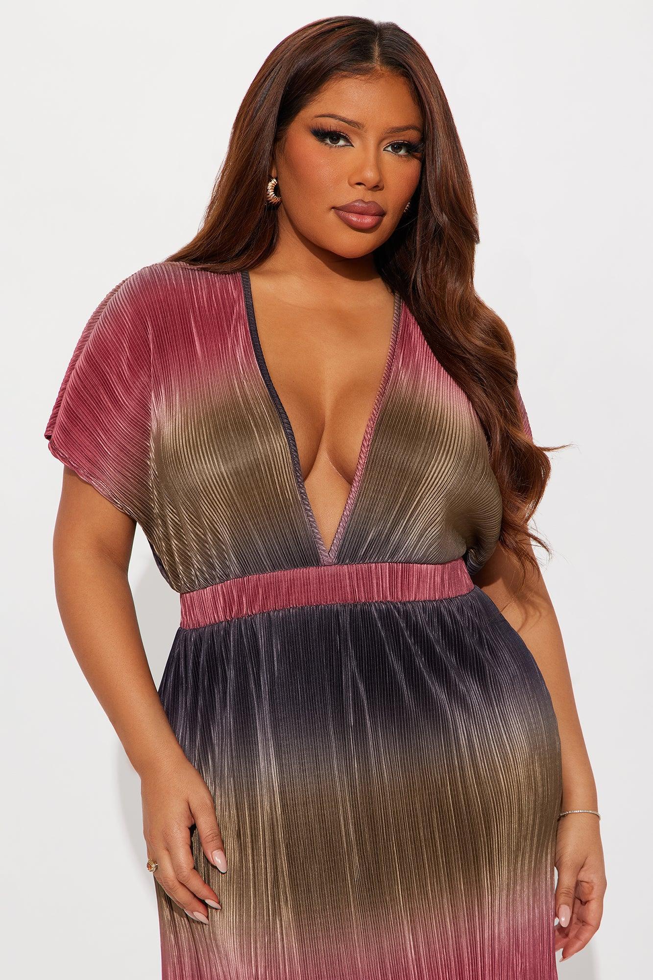 Mercedes Plisse Maxi Dress - Olive/combo Product Image