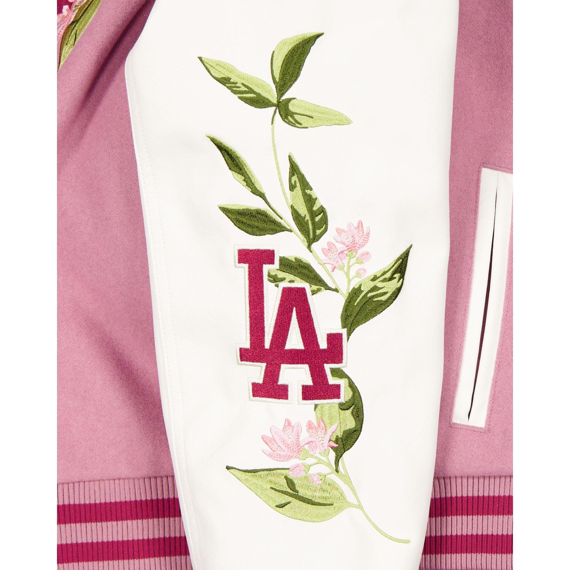 Los Angeles Dodgers Women's Cosmetic Pink Floral Varsity Jacket Female Product Image