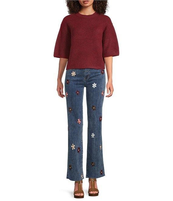 Charlie B. Stretch Denim Flower Patch Wide Leg Jeans Product Image