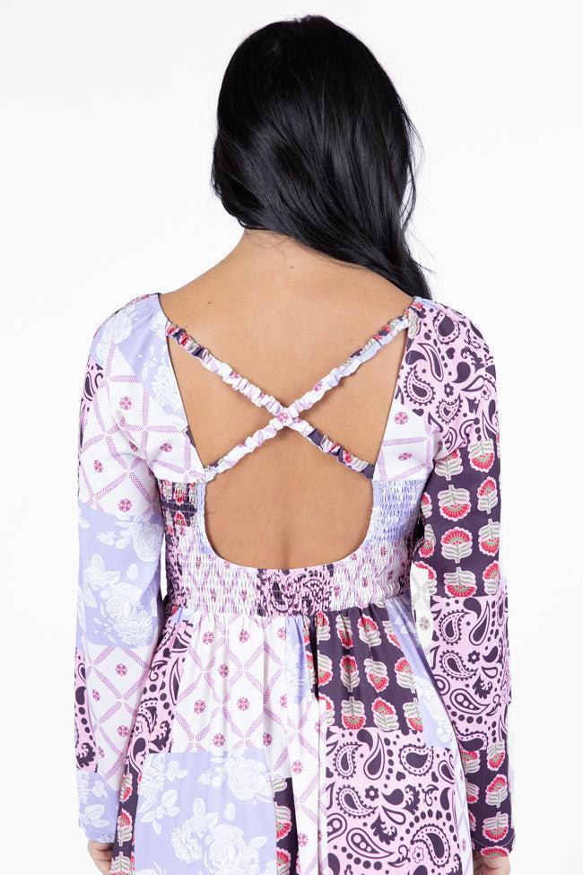Falling Petals Purple Patchwork Printed Maxi Dress FINAL SALE Product Image