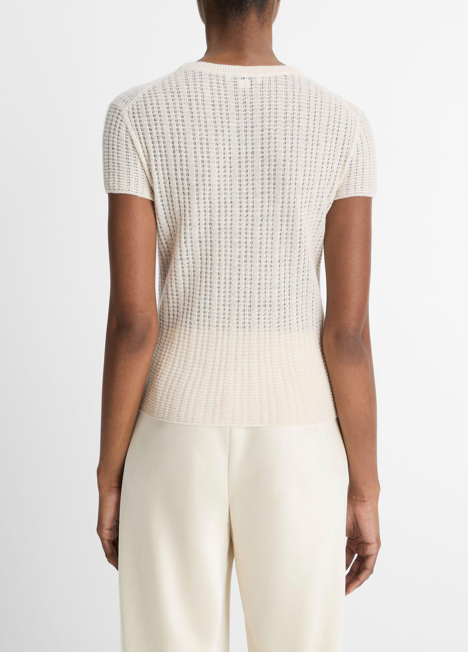 Waffle-Knit Cashmere-Silk Short-Sleeve Sweater Product Image