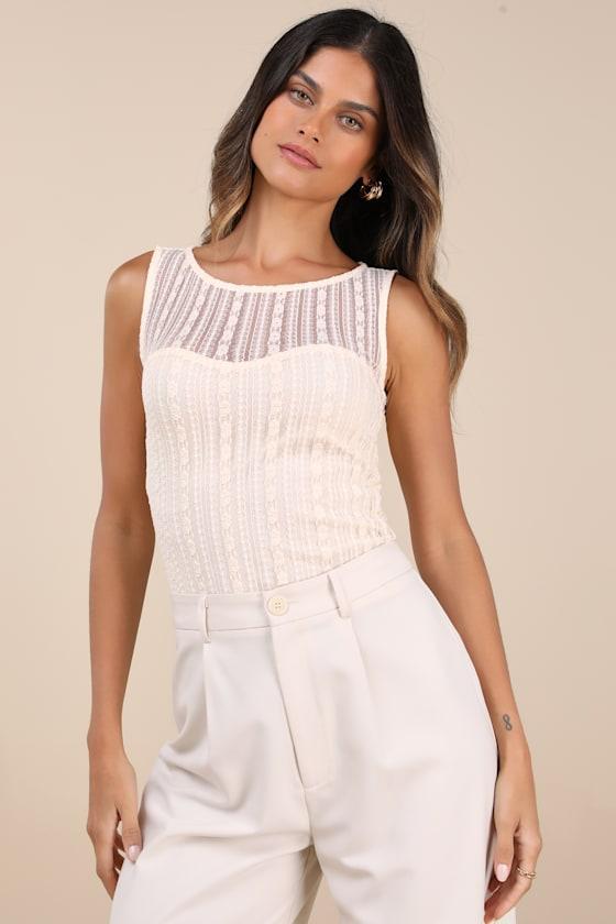 Aleysa Cream Floral Lace Tank Top Product Image