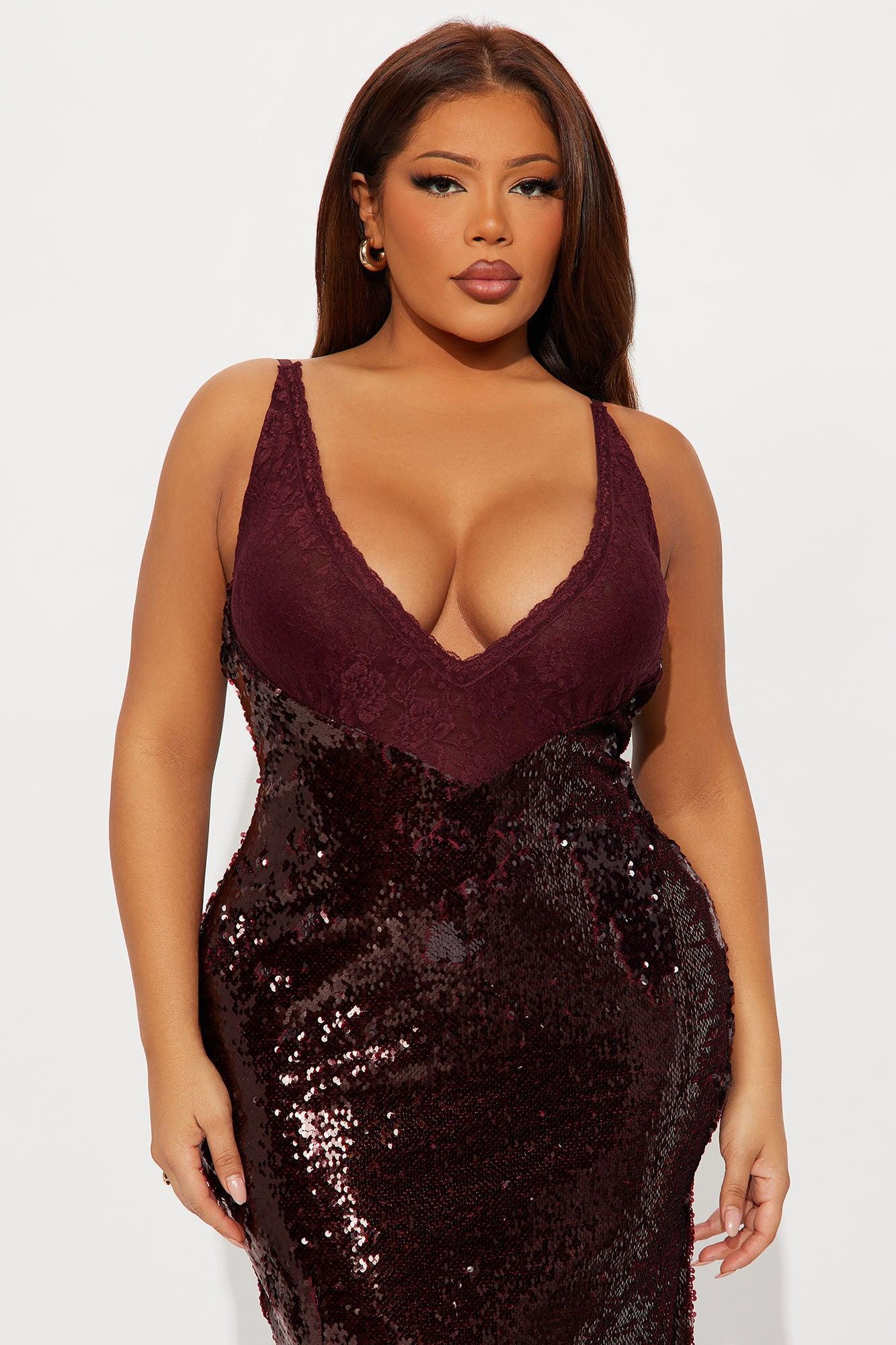 Brittany Lace Sequin Maxi Dress - Burgundy Product Image