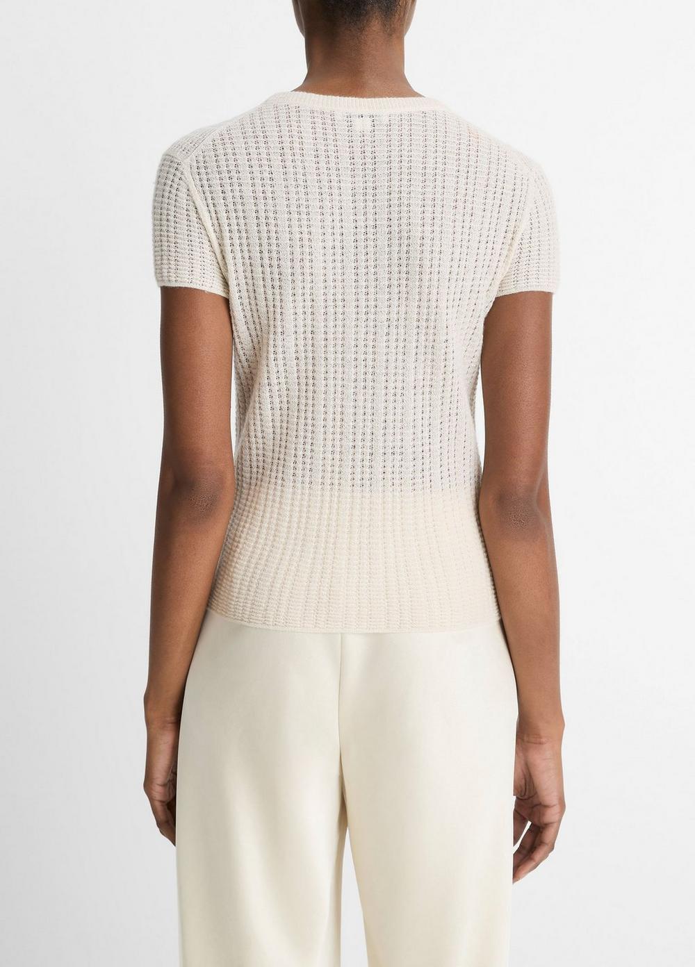 Womens Waffle-Knit Cashmere-Silk Short-Sleeve Sweater, White Sand, Size XXS Vince Product Image