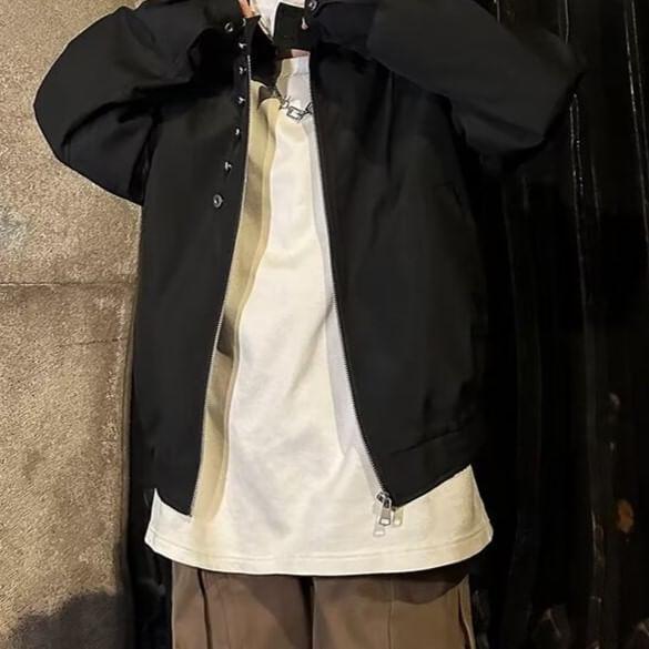 Stand Collar Plain Oversized Zip Bomber Jacket Product Image