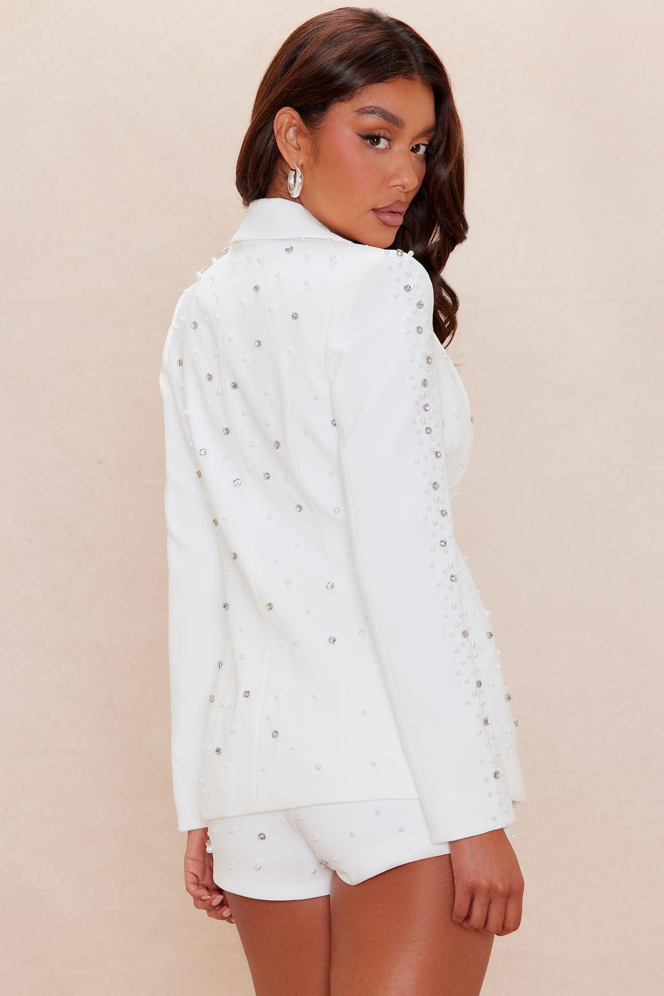 Kelsey Pearl Short Suit Set - White Product Image
