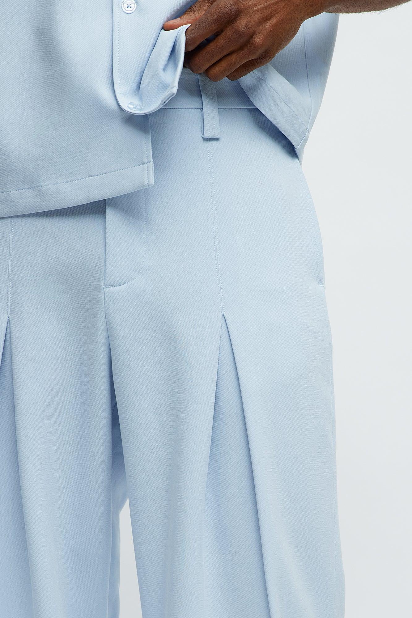 Ronan High Waisted Pleated Trousers - Light Blue Male Product Image