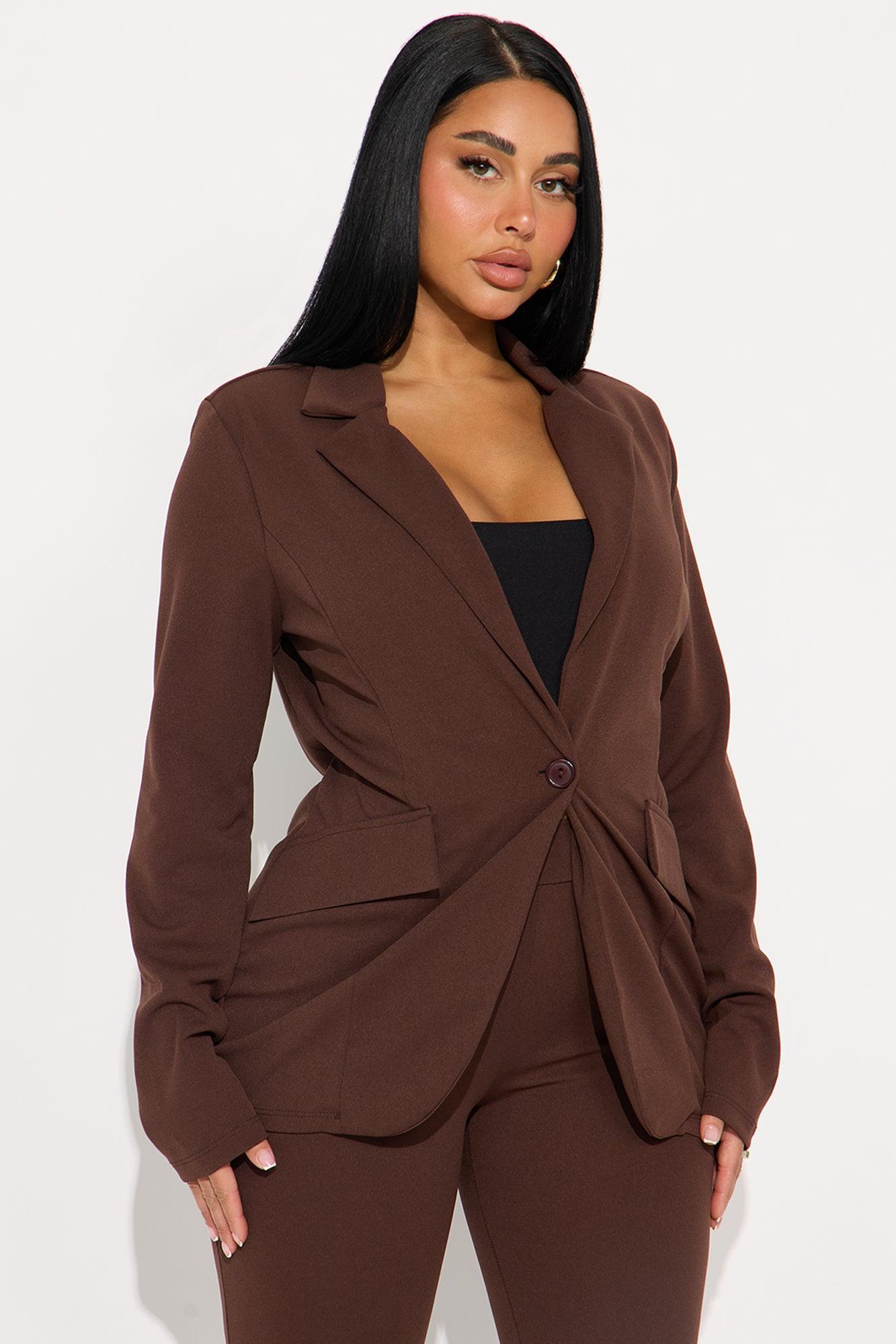 Working It Out Blazer Capri Pant Set - Chocolate Product Image