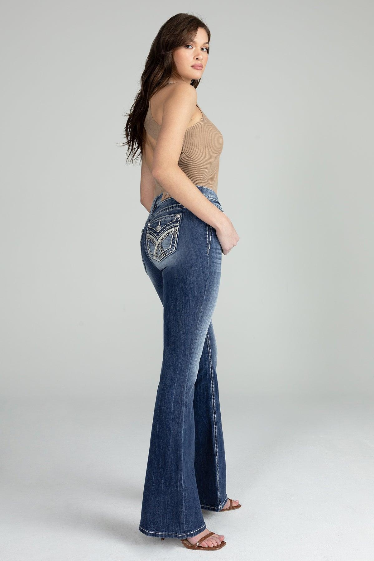 Silver Cross Stitch Flare Denim Product Image