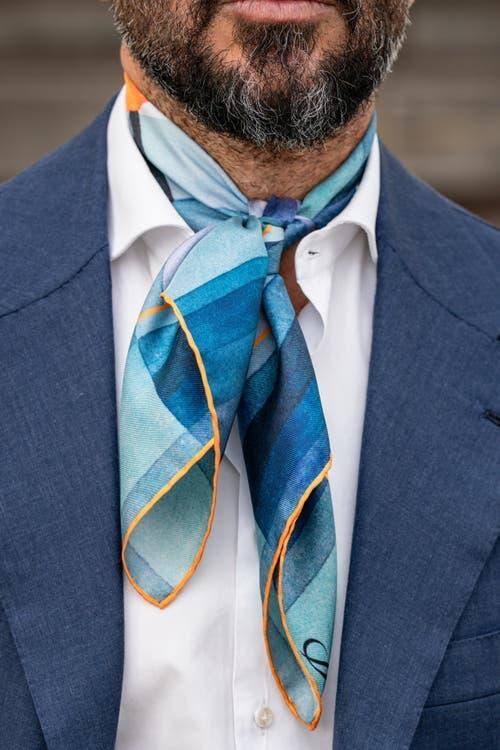 Elizabetta The Harbinger of Autumn - Hand Rolled Silk Neckerchief for Men in Blue at Nordstrom Product Image