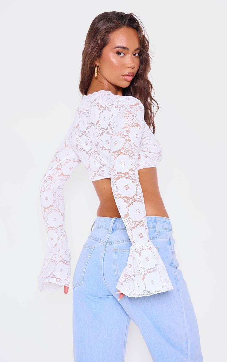 White Lace Extreme Crop Long Sleeve Top Product Image