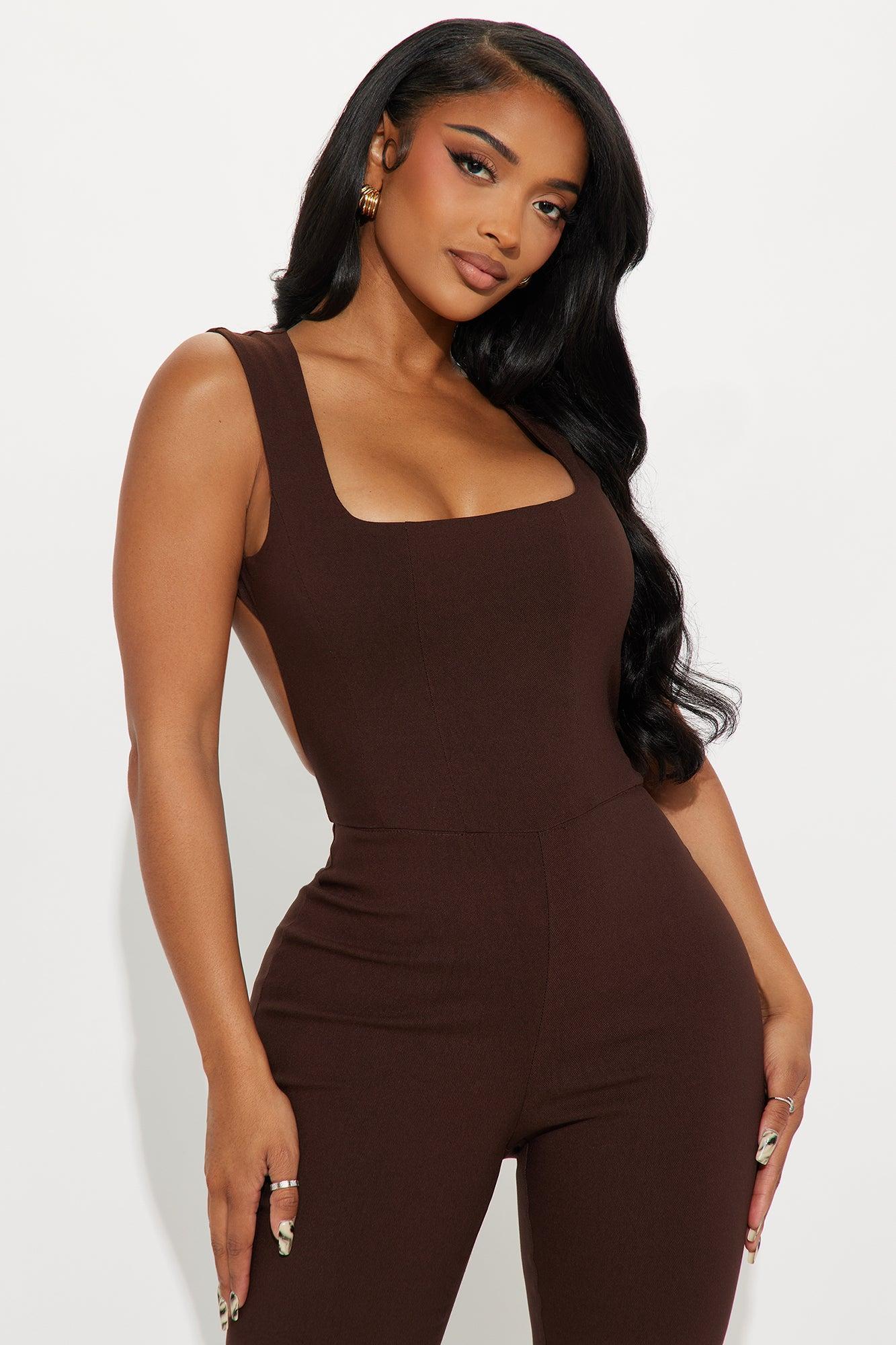 The Other Side Flare Leg Jumpsuit - Chocolate Product Image