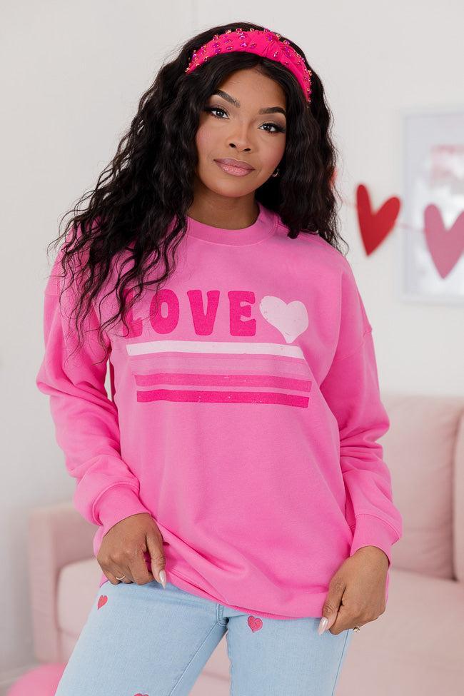 Love Retro Pink Oversized Graphic Sweatshirt Product Image