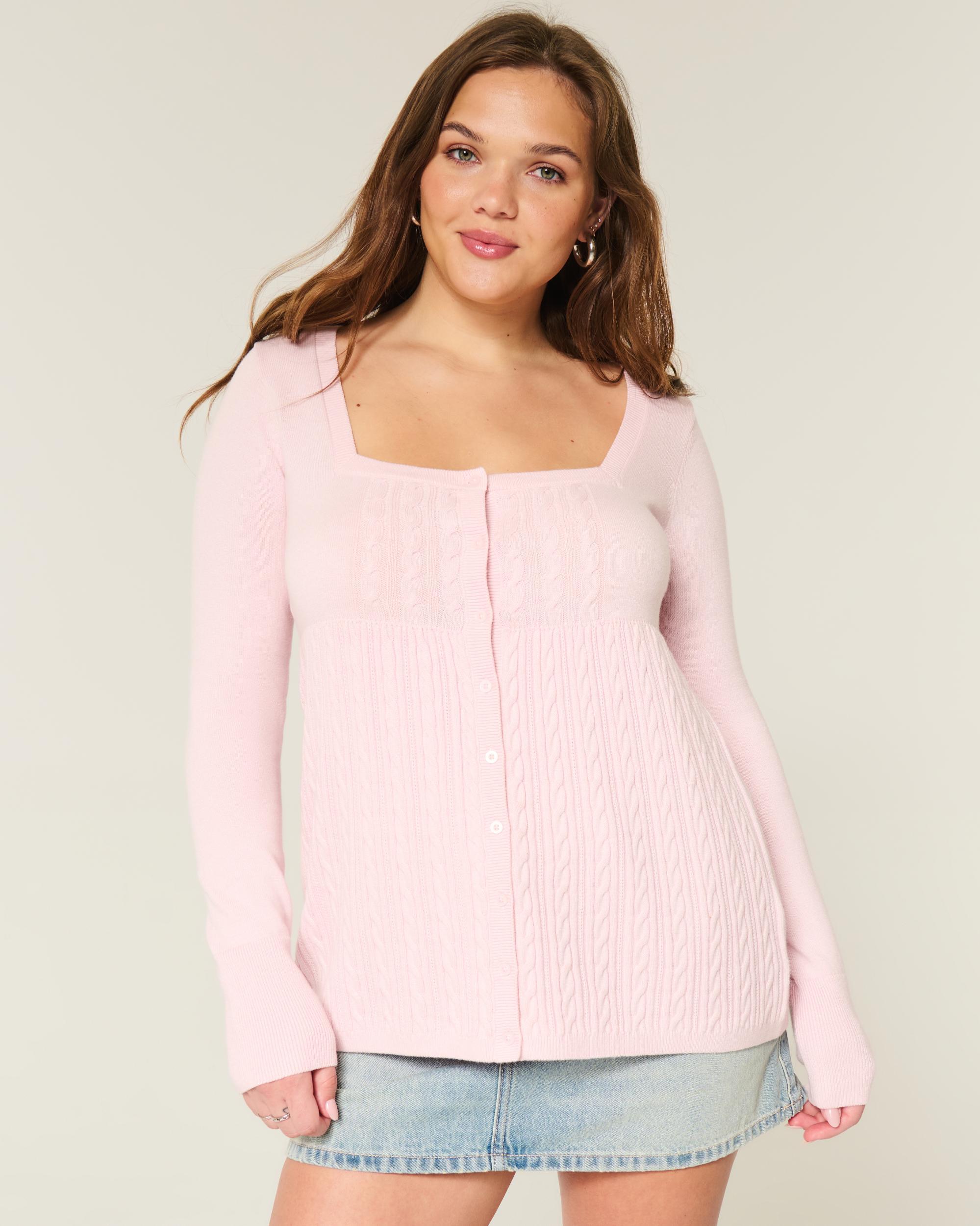 Easy Long-Sleeve Square-Neck Babydoll Sweater Product Image
