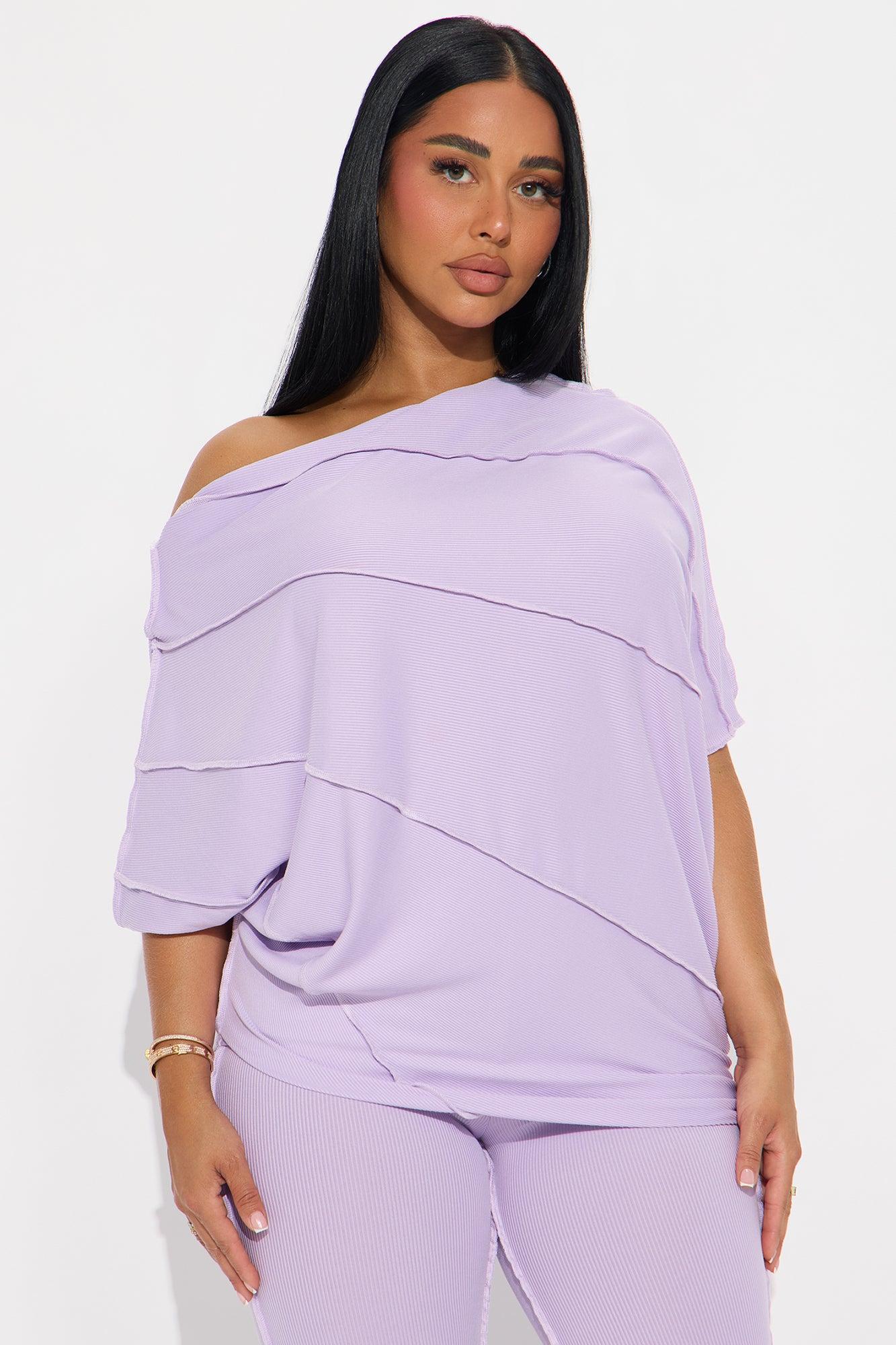 Becca Off Shoulder Ribbed Pant Set - Lavender Product Image