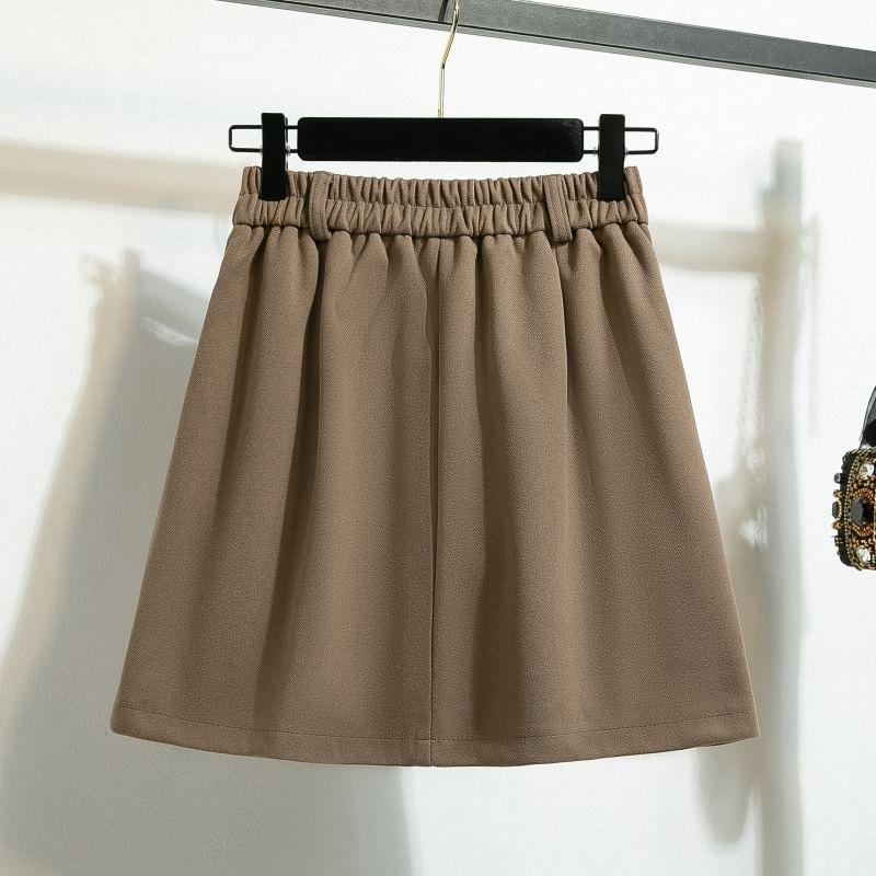 High Waist Plain Pleated Mini A-Line Skort Product Image