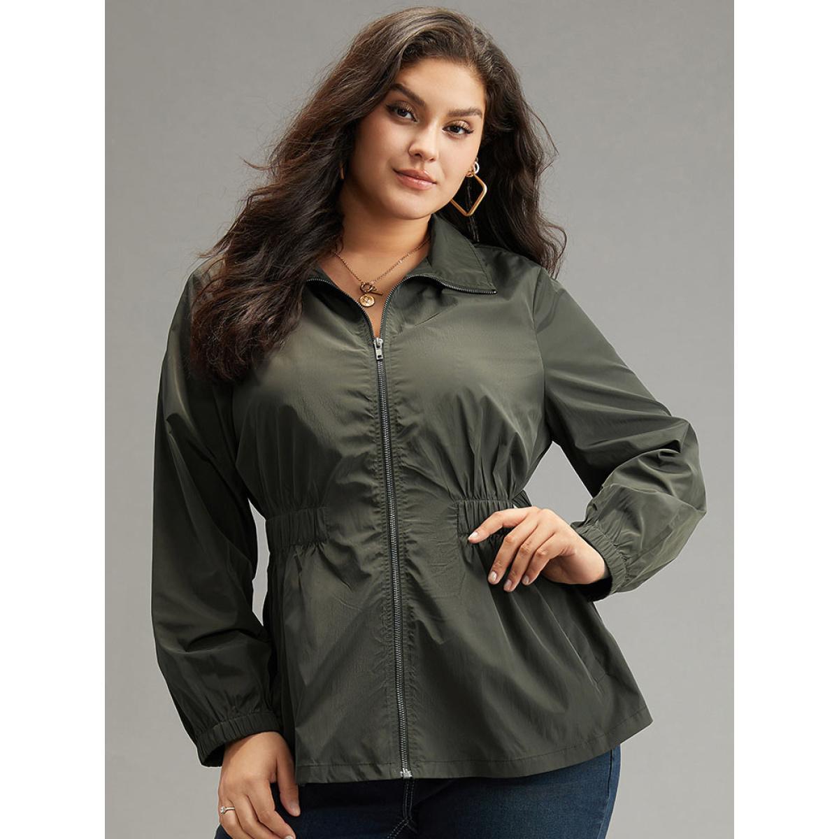 Plus Size Wind-Resistant Waistline Inside Zipper Fly Windbreaker Women DimGray Elastic cuffs Pocket Everyday Jackets BloomChic 12/L Product Image