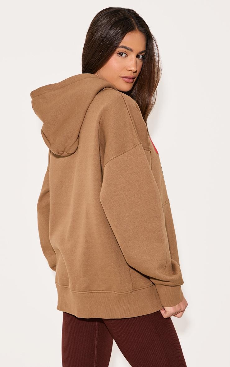 Taupe Sports Puff Print Oversize Hoodie Product Image