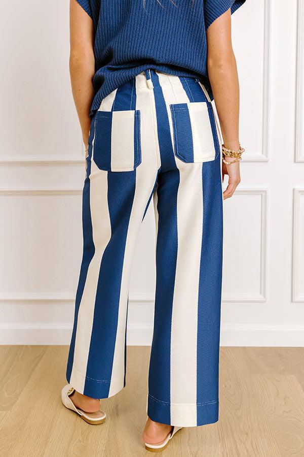 The Kendal High Waist Stripe Pants in Royal Blue Product Image