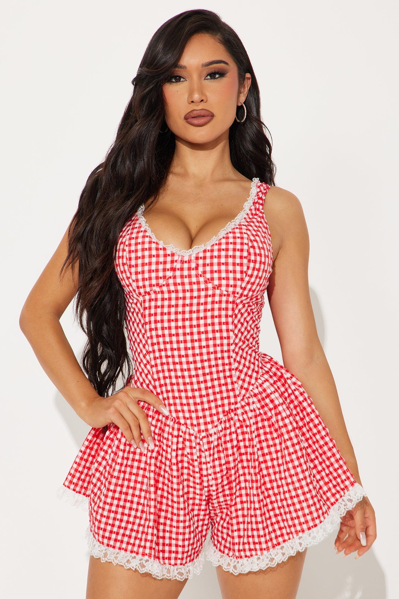 Daydreaming Gingham Romper - Red/combo Product Image