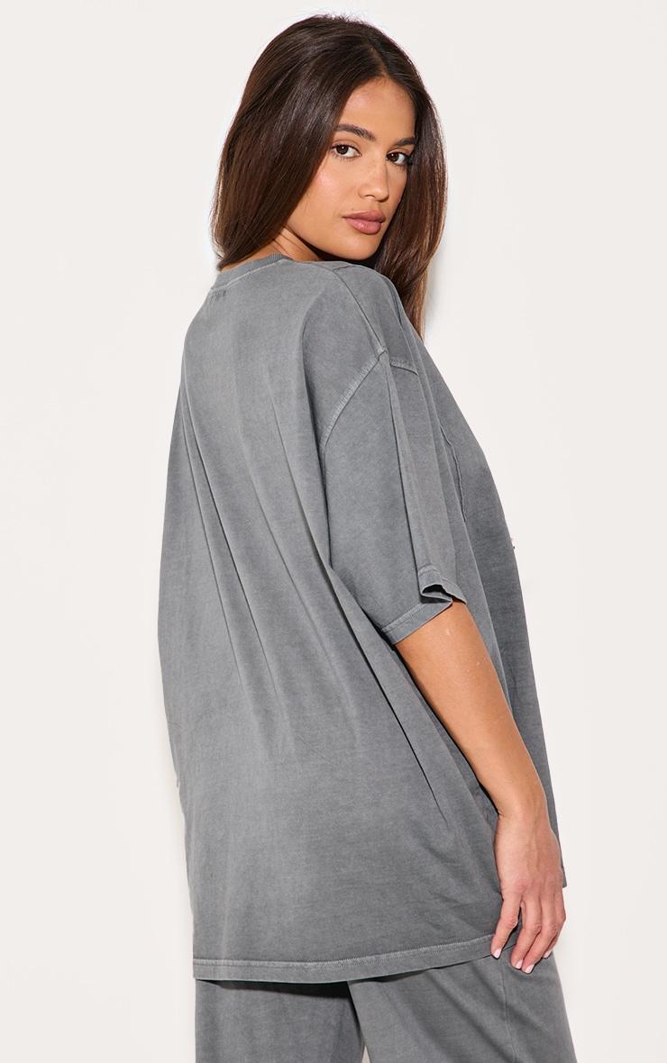 Charcoal Oversized Cotton Seam Detail T-shirt Product Image