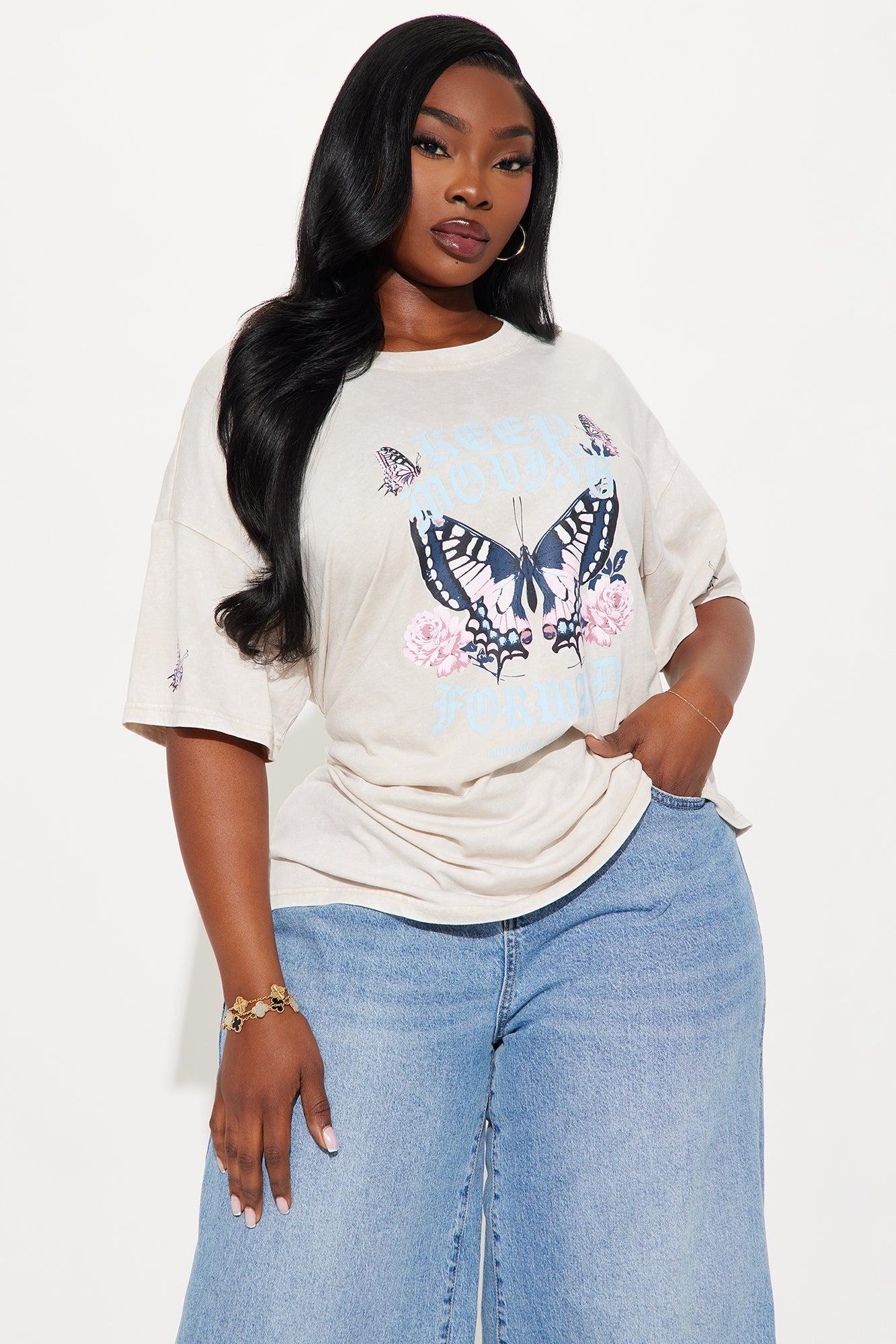 Keep Moving Forward Butterfly Washed Tee - Natural Female Product Image