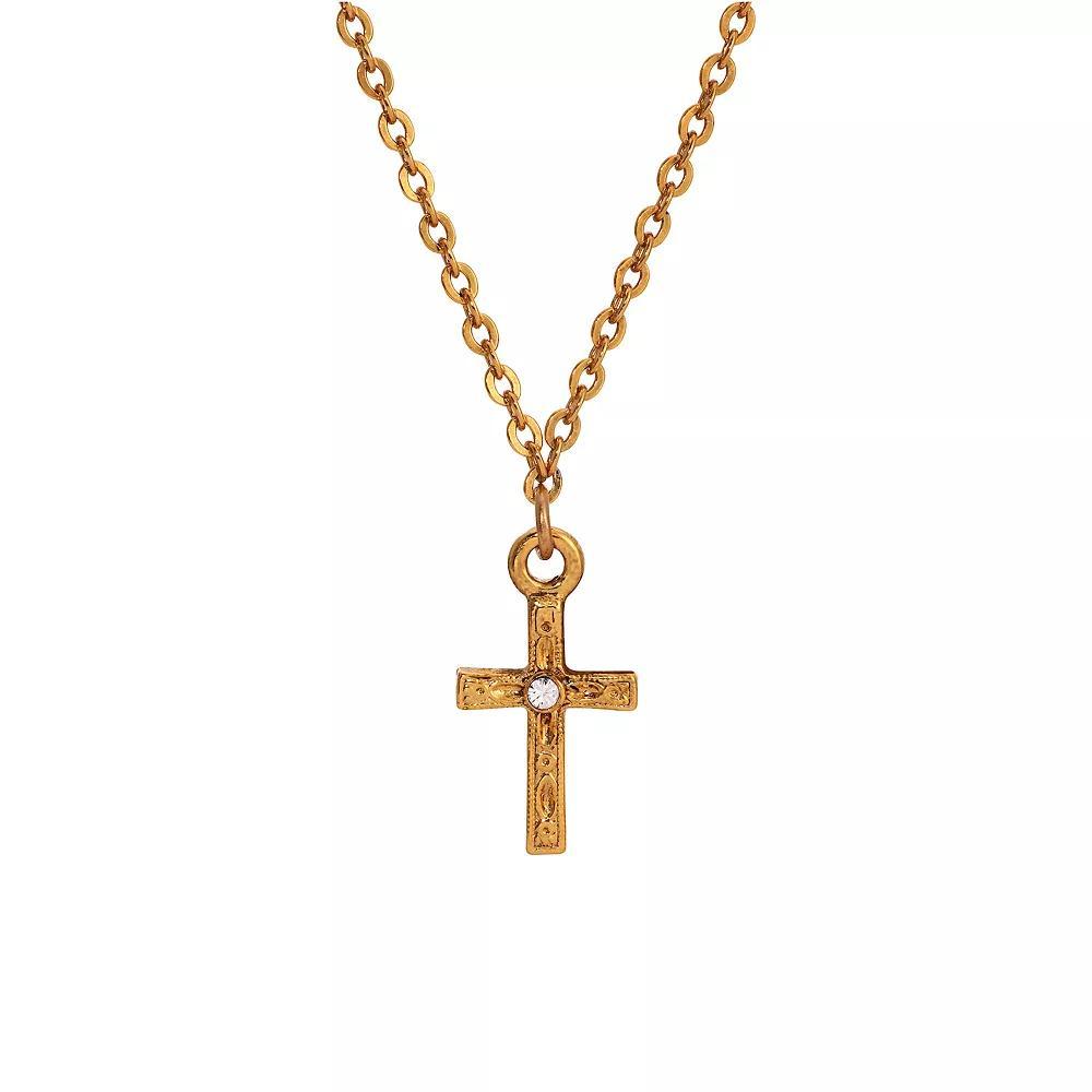 1928 Gold Tone Crystal Cross Pendant Necklace, Womens, Yellow Product Image