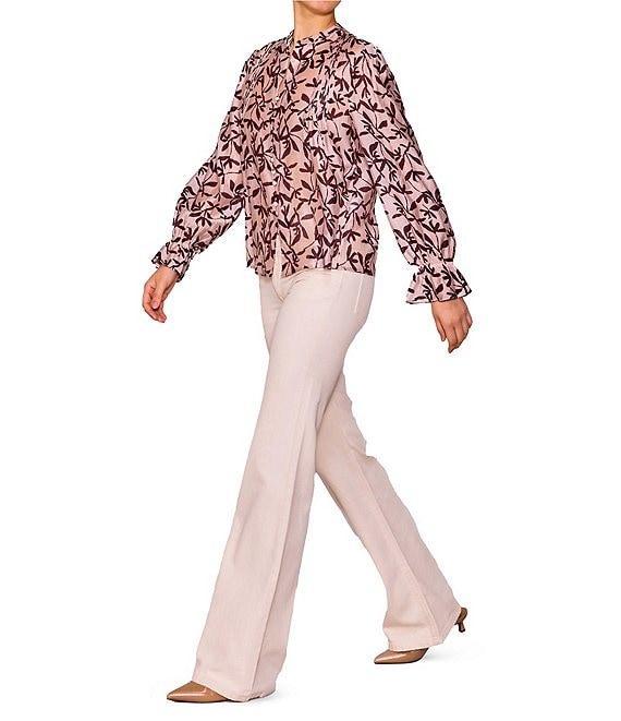 MELLODAY Floral Split Neck Long Sleeve Button Front Blouse Product Image