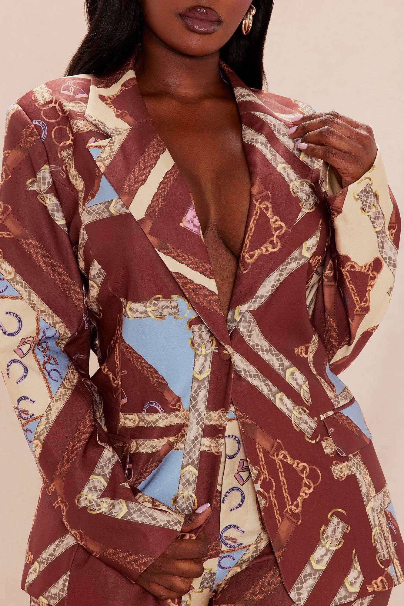 Paula Blazer Pant Suit Set - Brown/combo Product Image