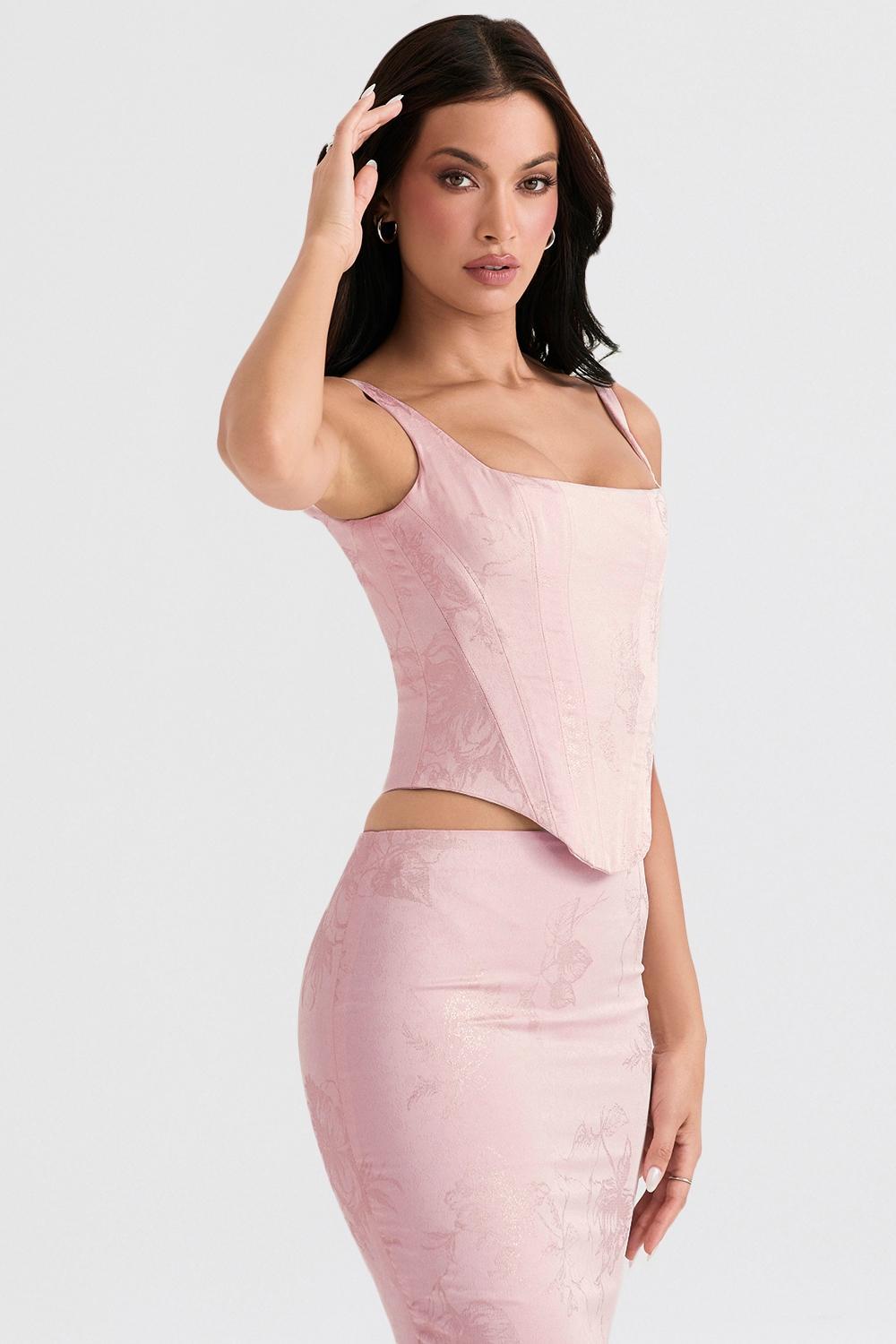 Rafa  pink floral satin longline corset - sale Product Image