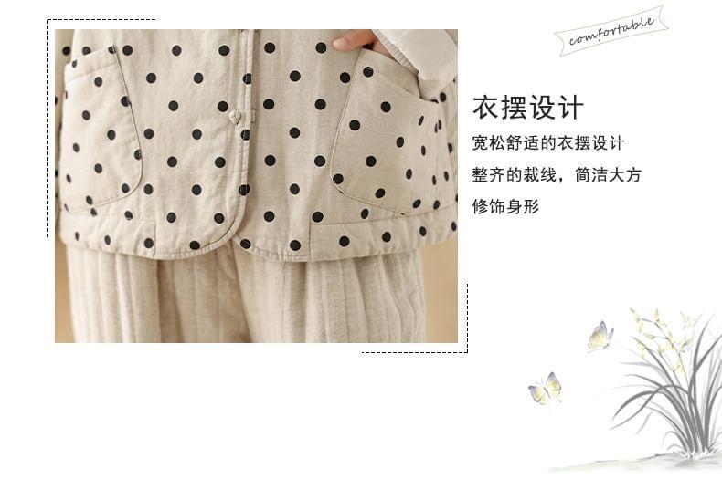 Round Neck Dotted Padded Frog Button Jacket Product Image