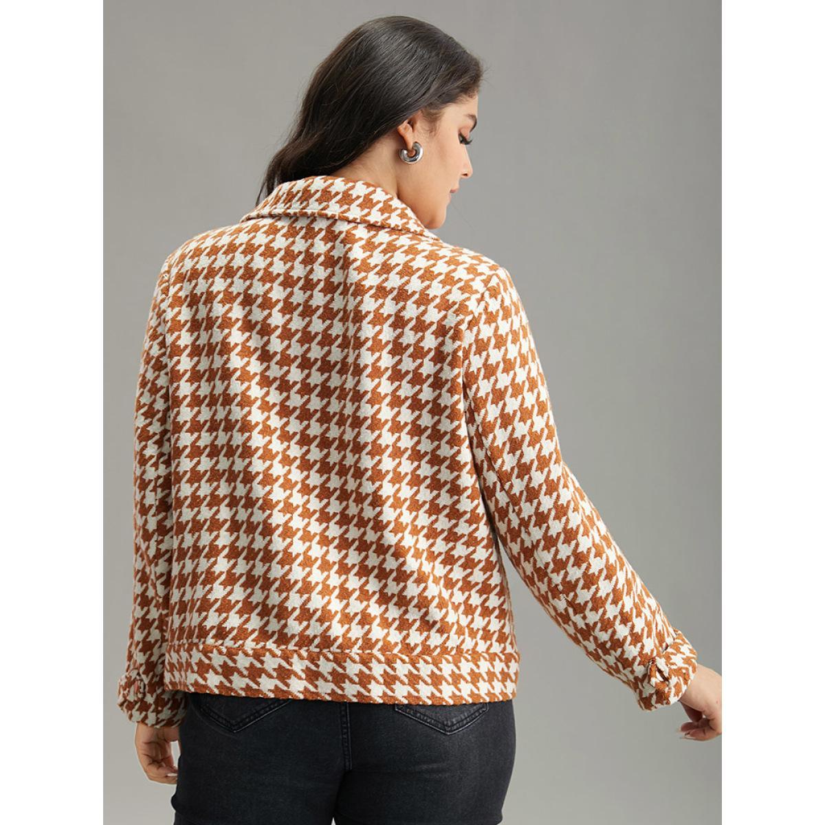 Plus Size Houndstooth Lapel Collar Flap Detail Coat Women Chocolate Casual Contrast Ladies Dailywear Winter Coats BloomChic 28/5X Product Image