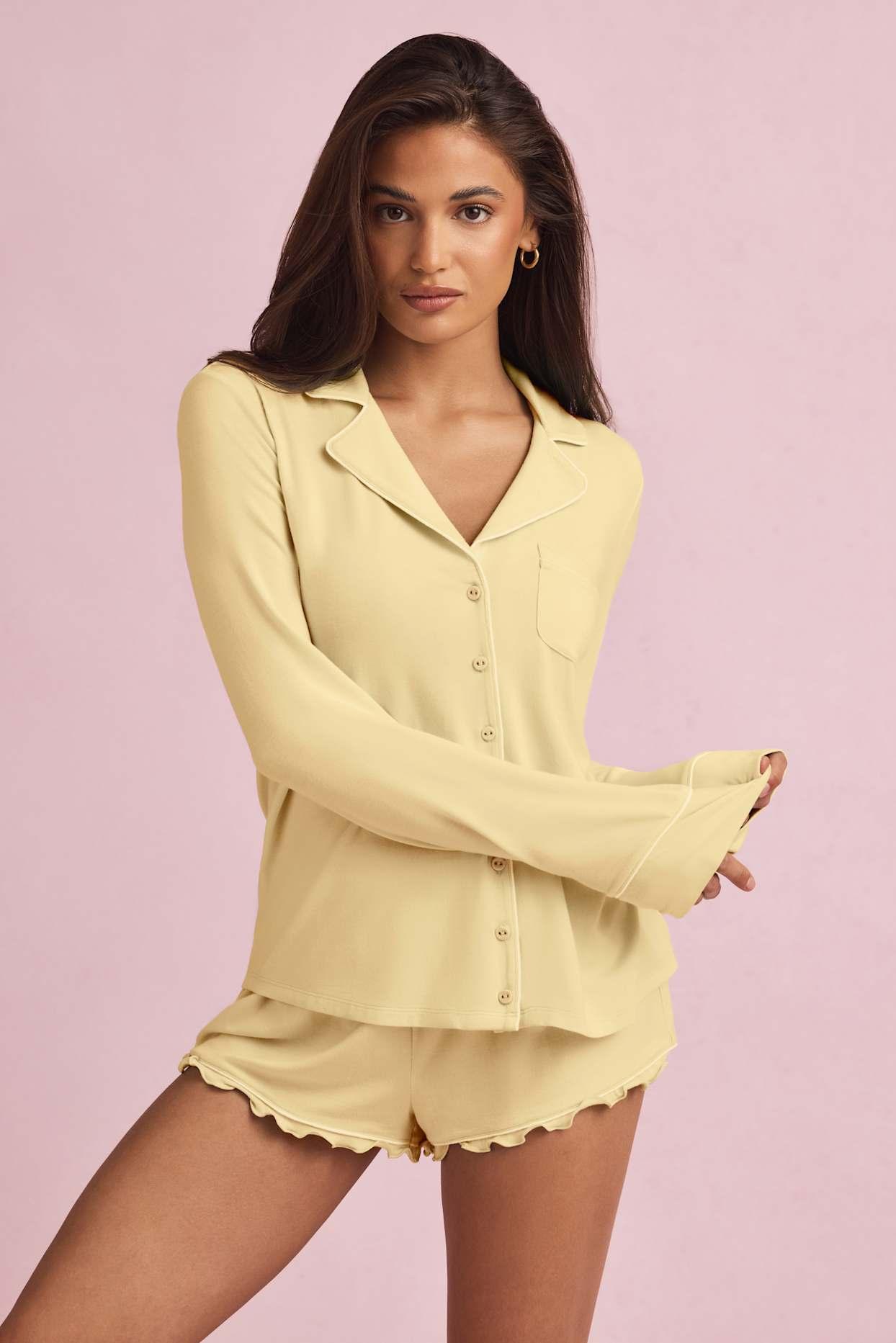 Modal Long-Sleeve Pyjama Top in Pastel Yellow Product Image