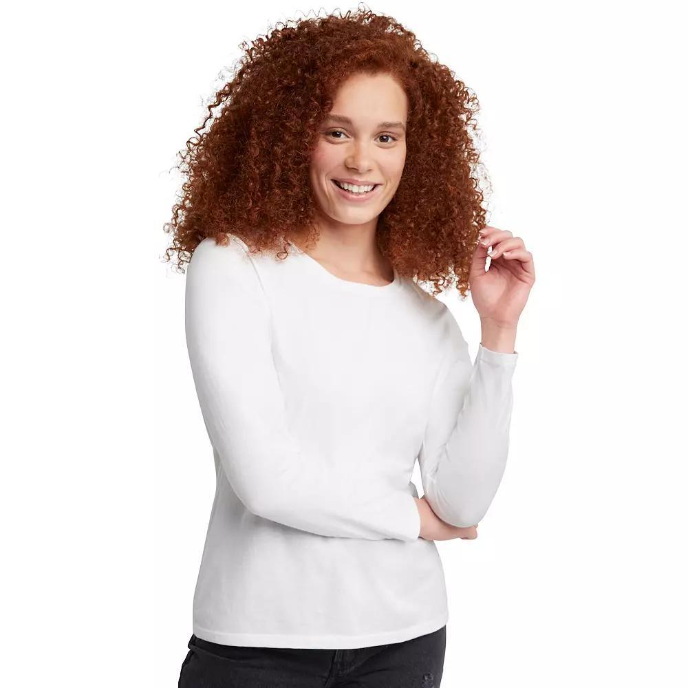 Women's Hanes® Originals Long Sleeve Crewneck Tee, Size: Large, White Product Image