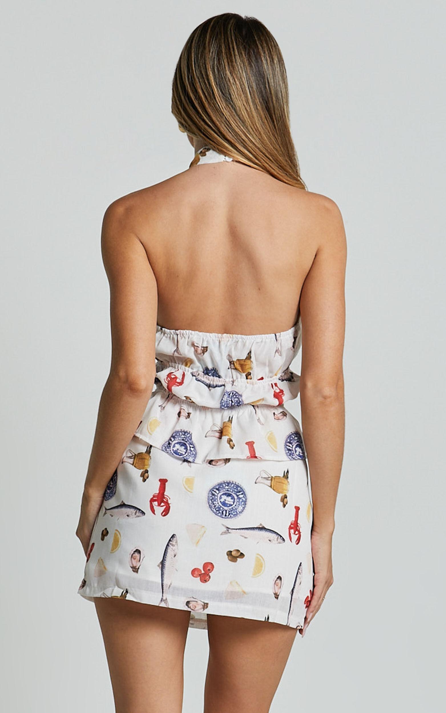 Jane Skirt - Linen Column Slip Mini Skirt in Seaside Print Product Image