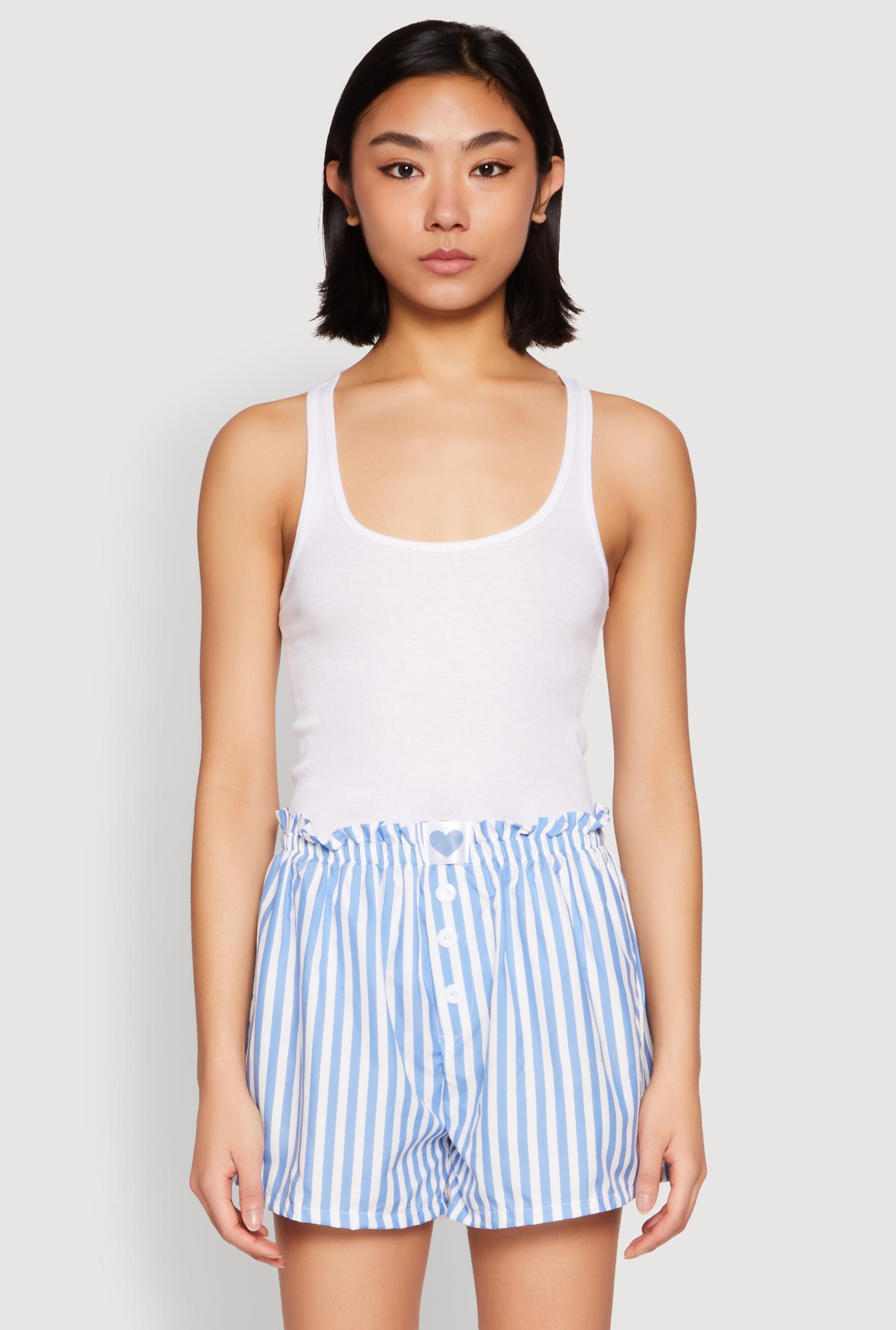 Womens Heart Detail Striped Pajama Shorts Product Image