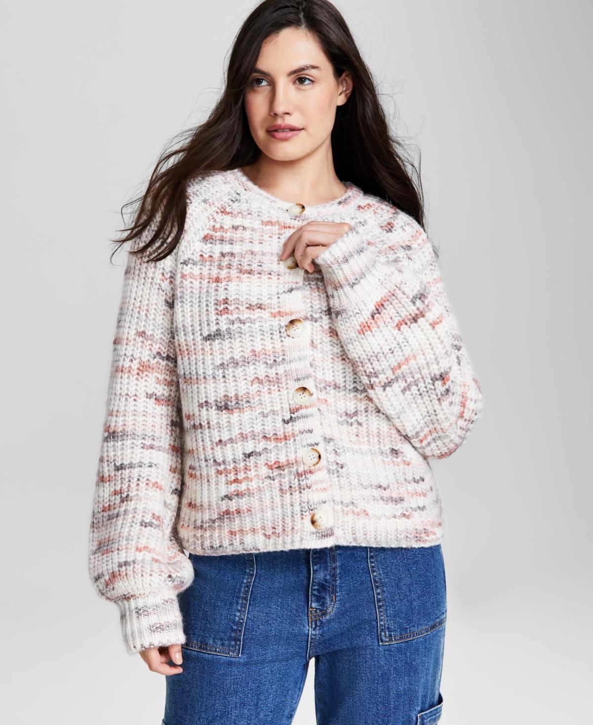 And Now This Womens Flecked-Knit Raglan-Sleeve Cardigan Product Image