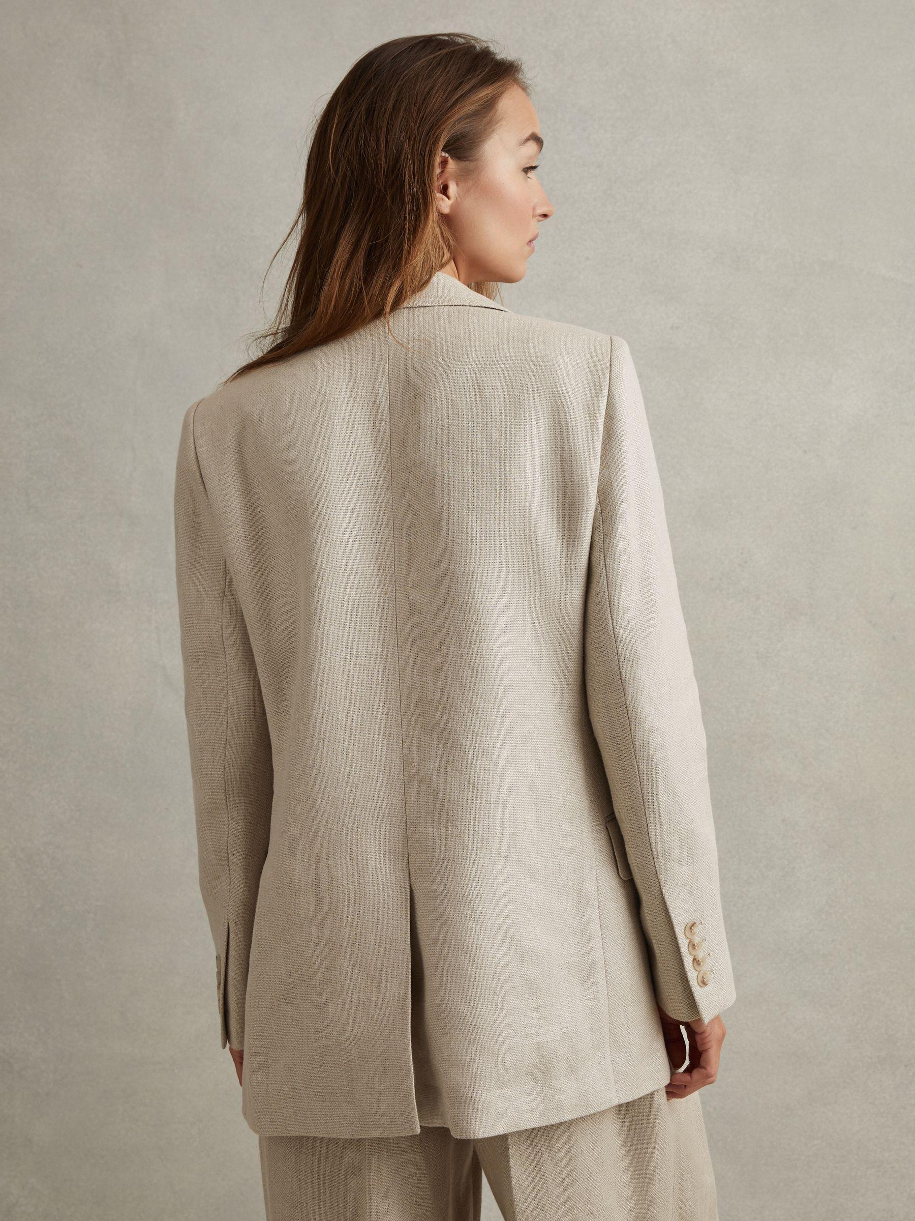 Linen Single Breasted Suit Blazer in Natural Product Image