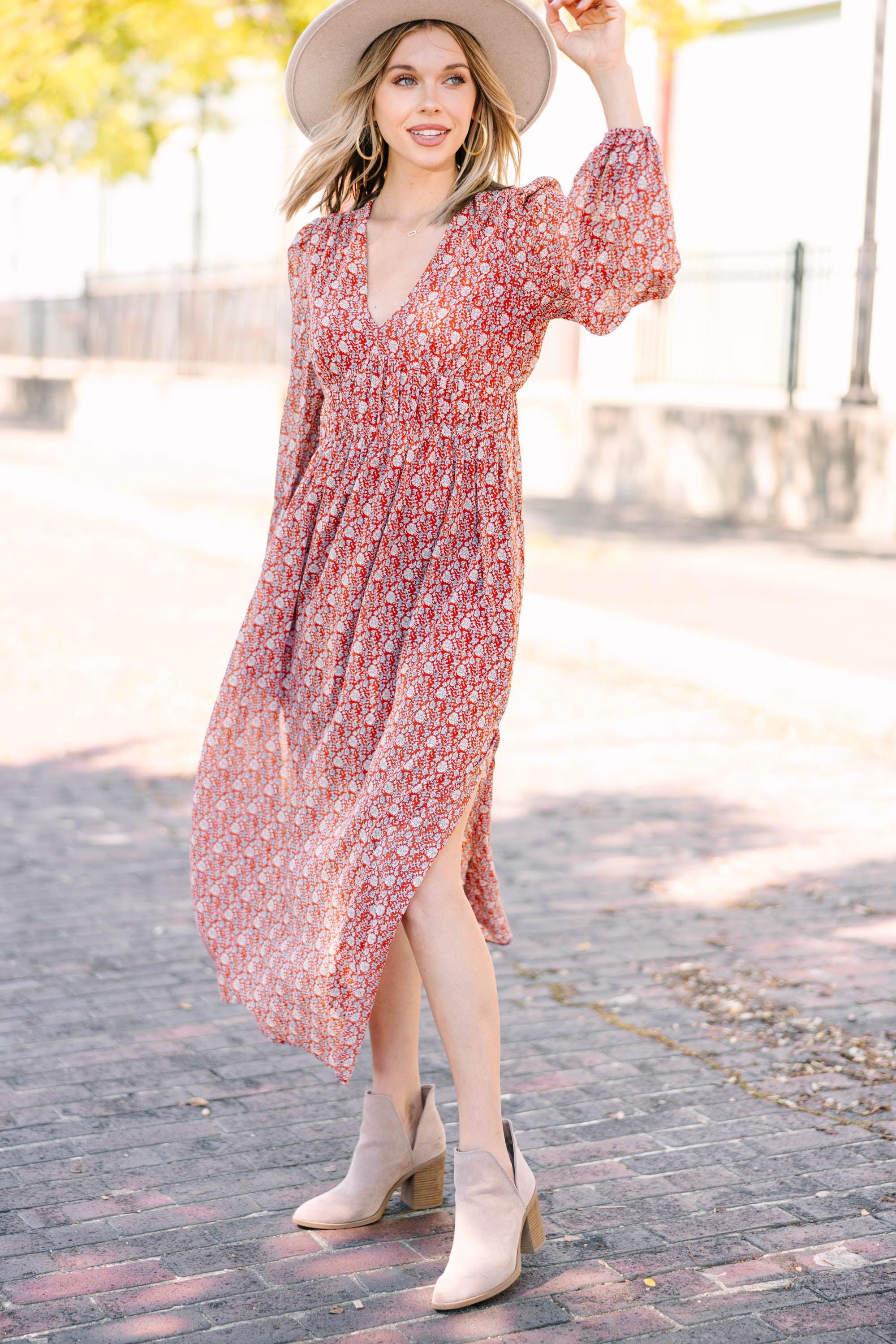 Get It Right Red Ditsy Floral Midi Dress Female Product Image