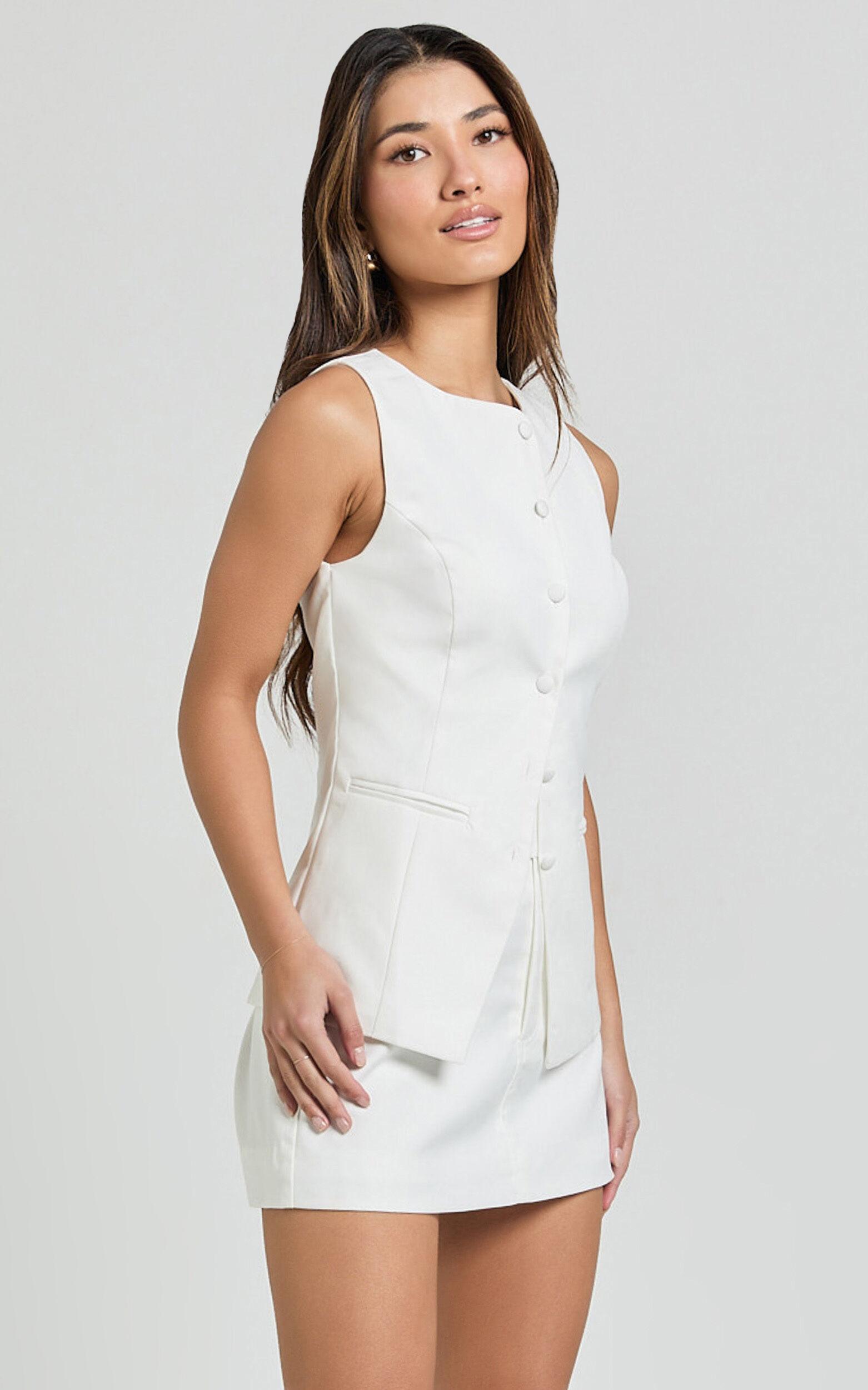 Desi Top - Longline Crew Neck Vest Top in Warm White Product Image